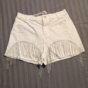 Savannah Jane Cream Rhinestone Fringe High-Waist Women’s Shorts Size Large